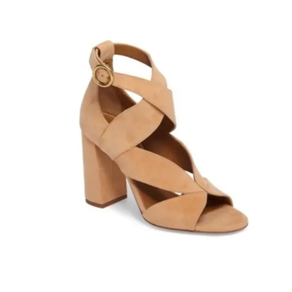 CHLOE peach/tan suede heels
